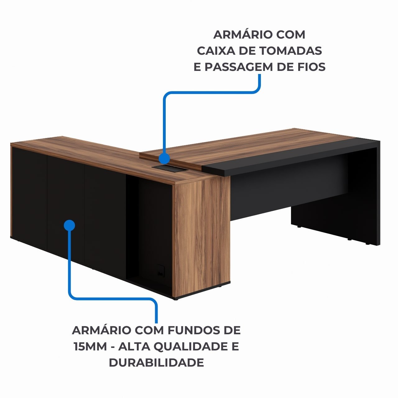 Mesa PRESIDENTE Armário Pedestal 1,82x1,80m NOGAL SEVILHA / PRETO - 20602 - Imagem 10