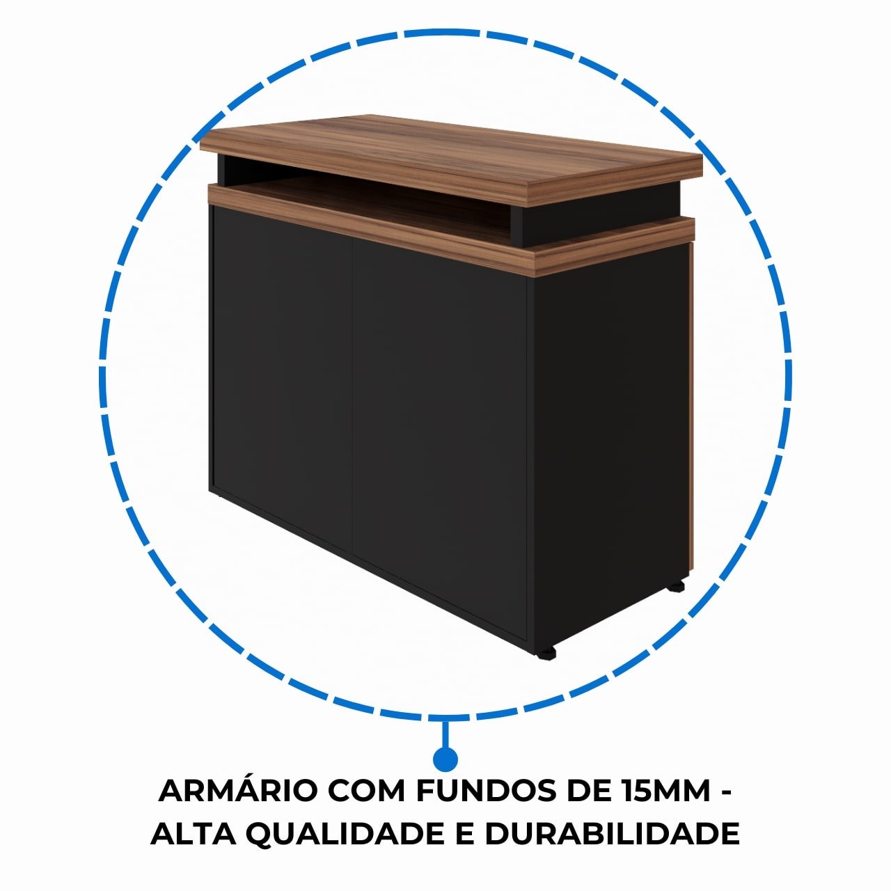 Armário Baixo 03 Gavetas e Porta (MISTO) NOGAL SEVILHA/PRETO - 21422 - Imagem 6