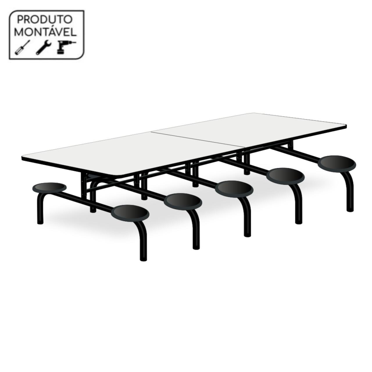 Mesa p/ Refeitório Fixo 10 Lugares MDP BRANCO DE 25 MM 50046