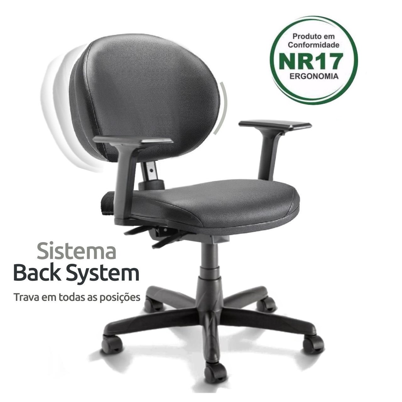 Cadeira Executiva PLUS LISA BACK SYSTEM c/ Braços Reguláveis - COR PRETO 32968 - Imagem 2