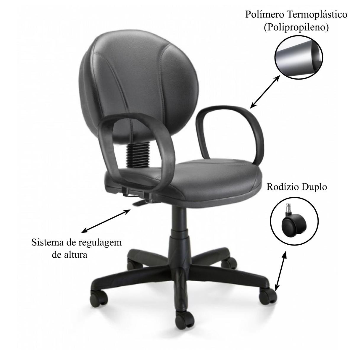 Cadeira Executiva PLUS COSTURADA c/ Braço Corsa - CORINO - COR PRETO - 32978 - Imagem 3