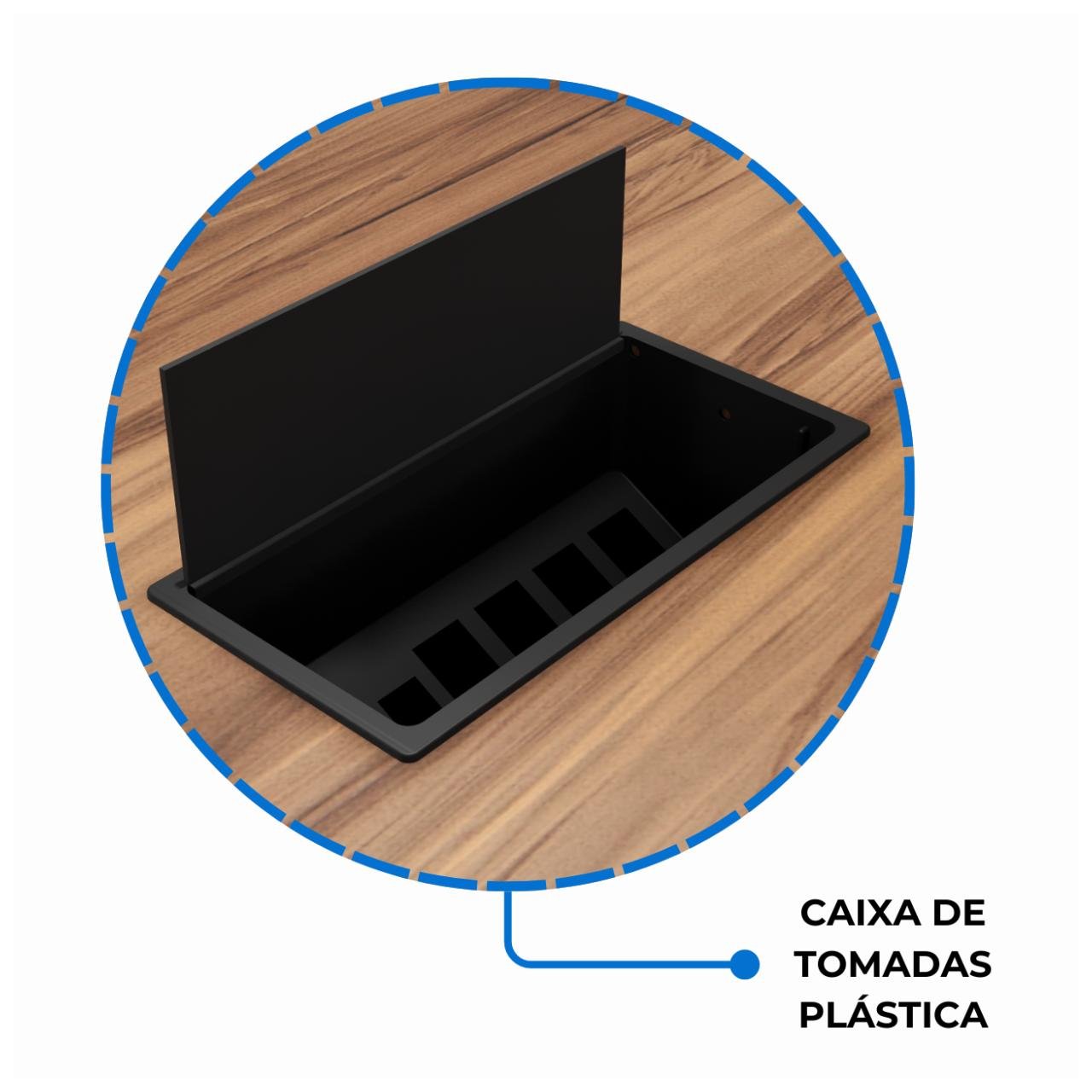 Mesa de Reunião Redonda c/ Caixa de Tomadas -1,10x1,10x0,74m - NOGAL SEVILHA / PRETO - 21418 - Imagem 2