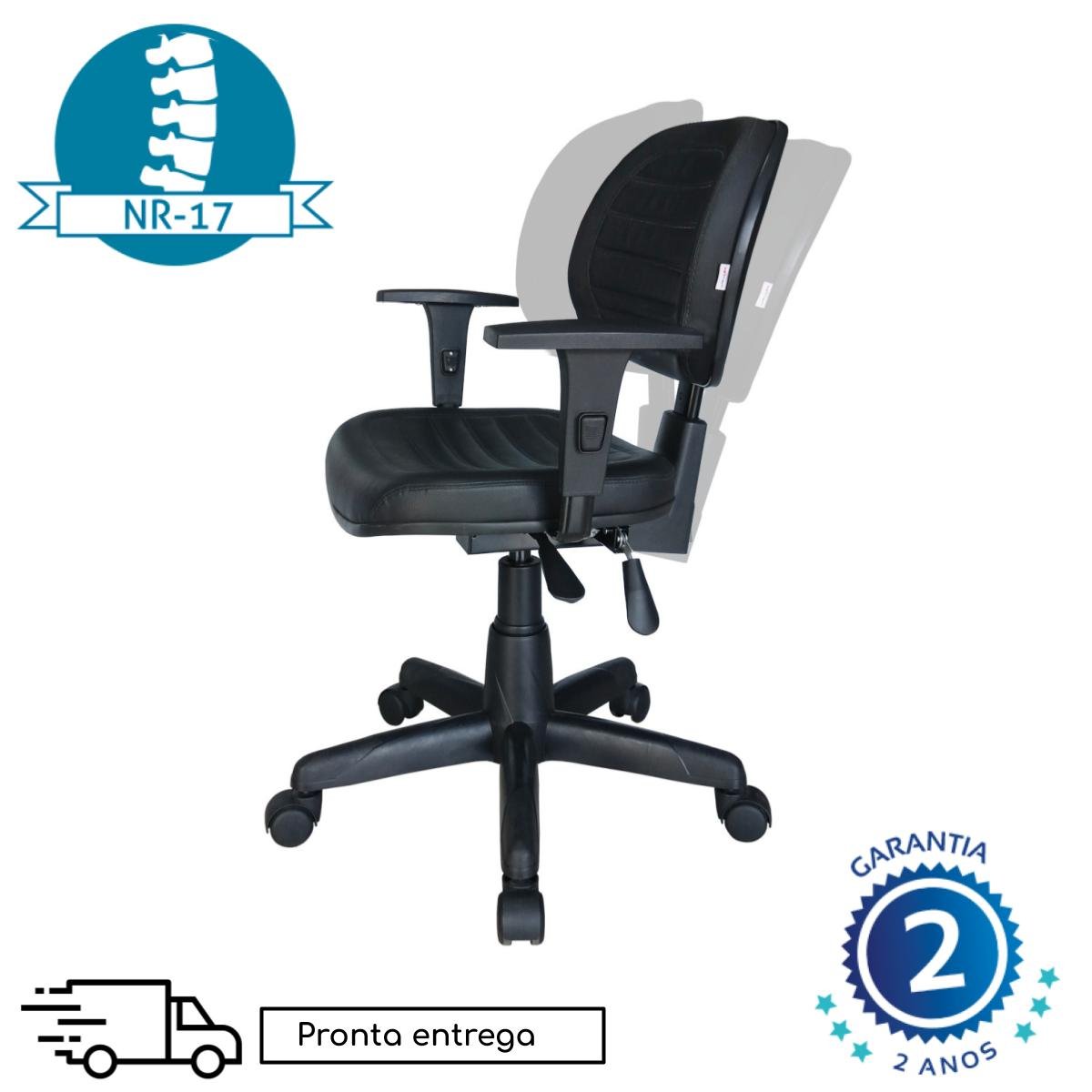 Cadeira Executiva Back System COSTURADA com Braços Reguláveis - Cor Preta - 31008 - Imagem 4