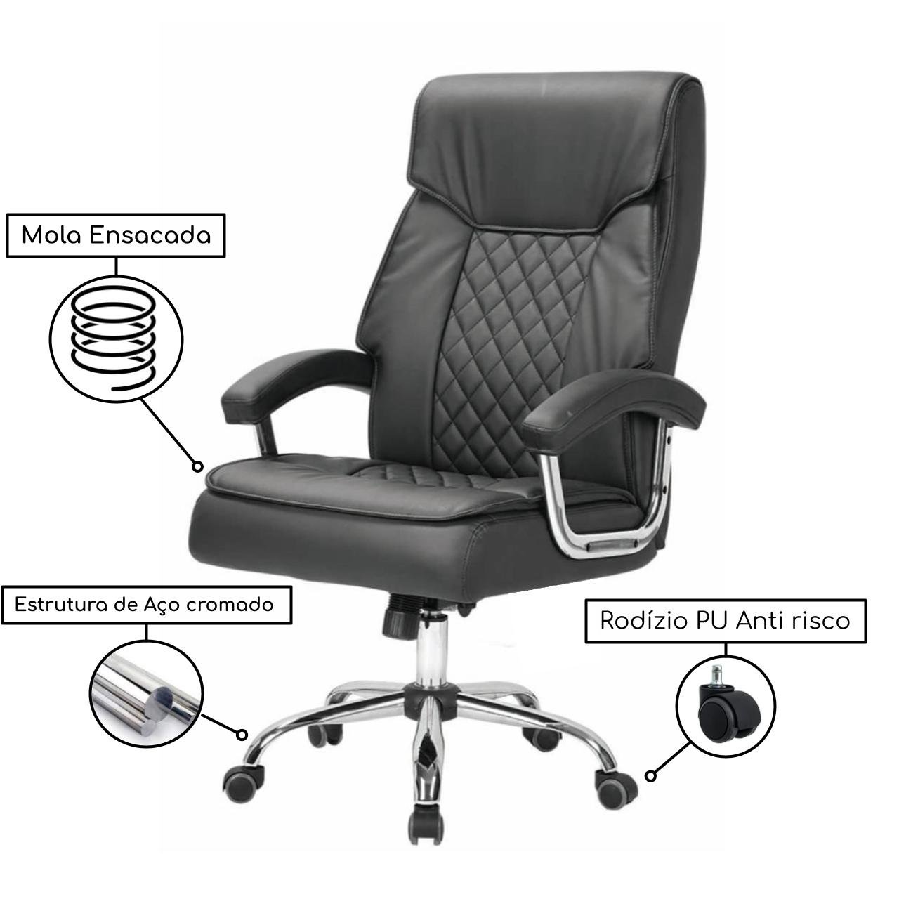 Poltrona Presidente LUXO CONFORT c/ Mola Ensacada - Couríssimo 32989 - Imagem 3