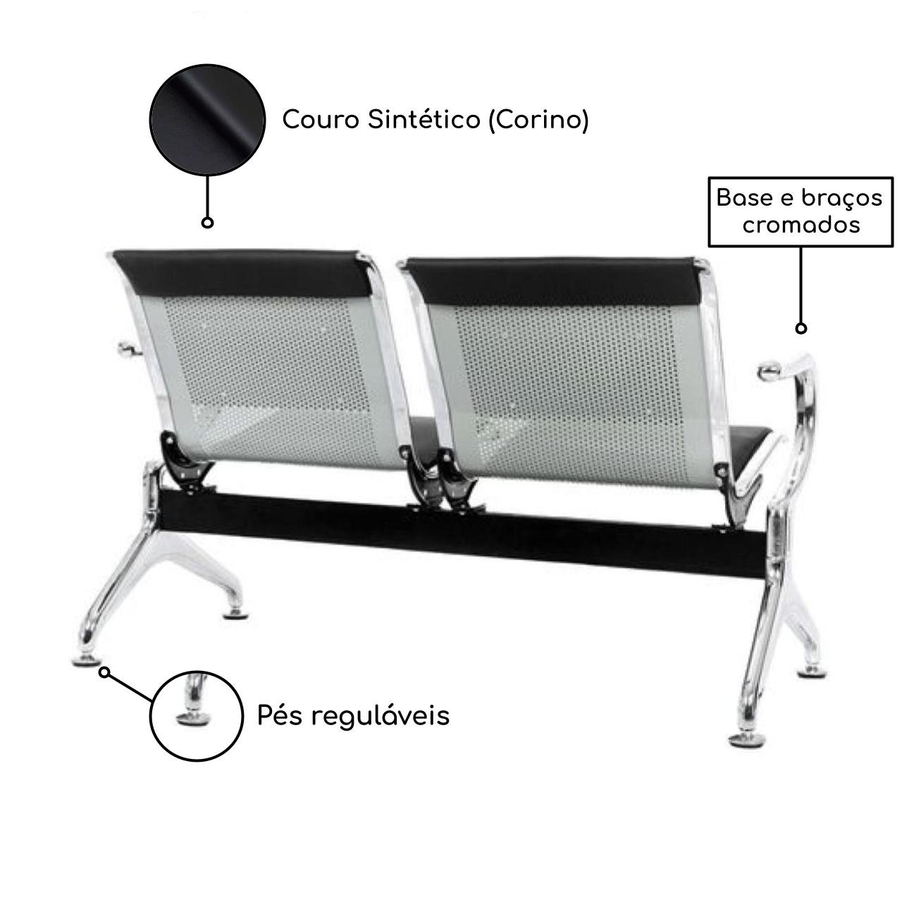 Longarina AEROPORTO ESTOFADA com 02 Lugares - Cor Cromada 33110 - Imagem 2