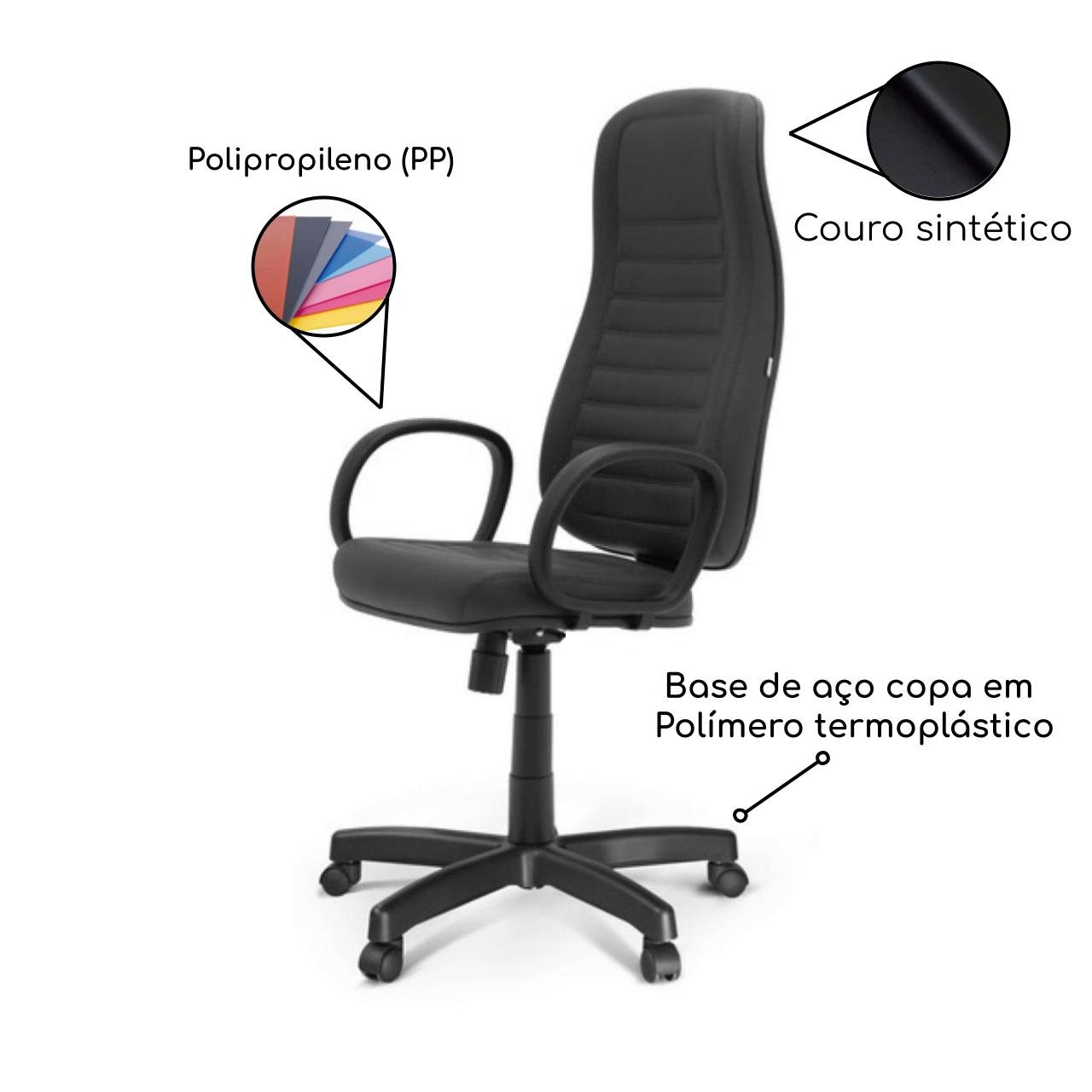 Cadeira Escritório Presidente ALTA c/ BRAÇO CORSA - COR PRETO 32958 - Imagem 4