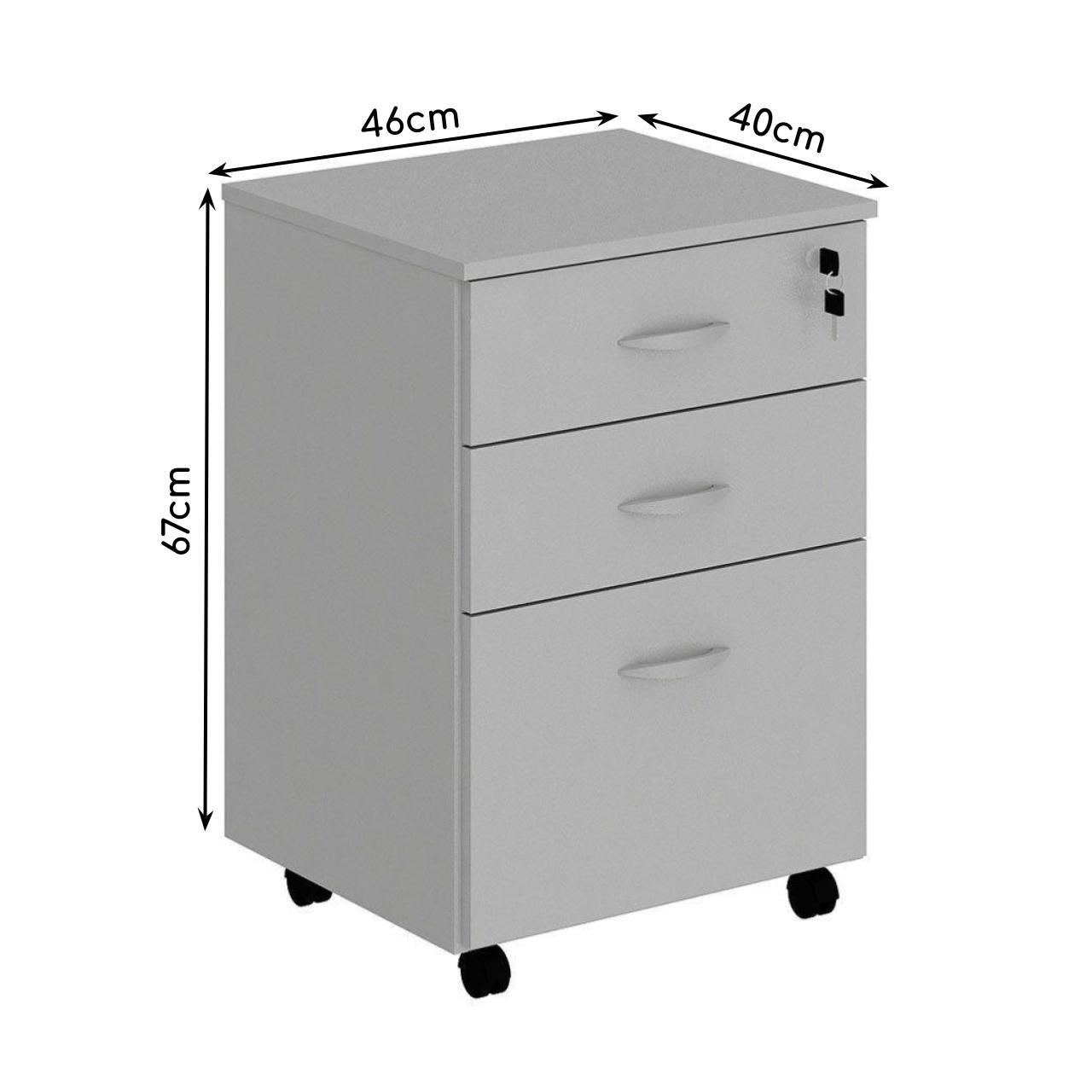 Gaveteiro Volante 03 Gav. 0,67x0,46x0,40m - JOB - CINZA/CINZA - 21210 - Imagem 2
