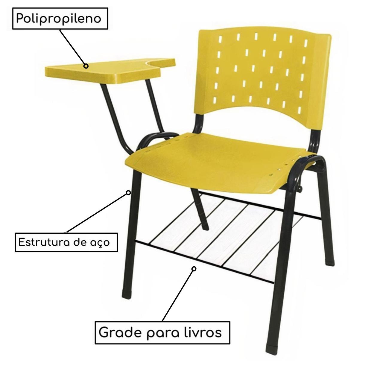 Cadeira Universitária PRANCHETA PLÁSTICA com Porta Livros - Cor Amarelo 32021 - Imagem 2
