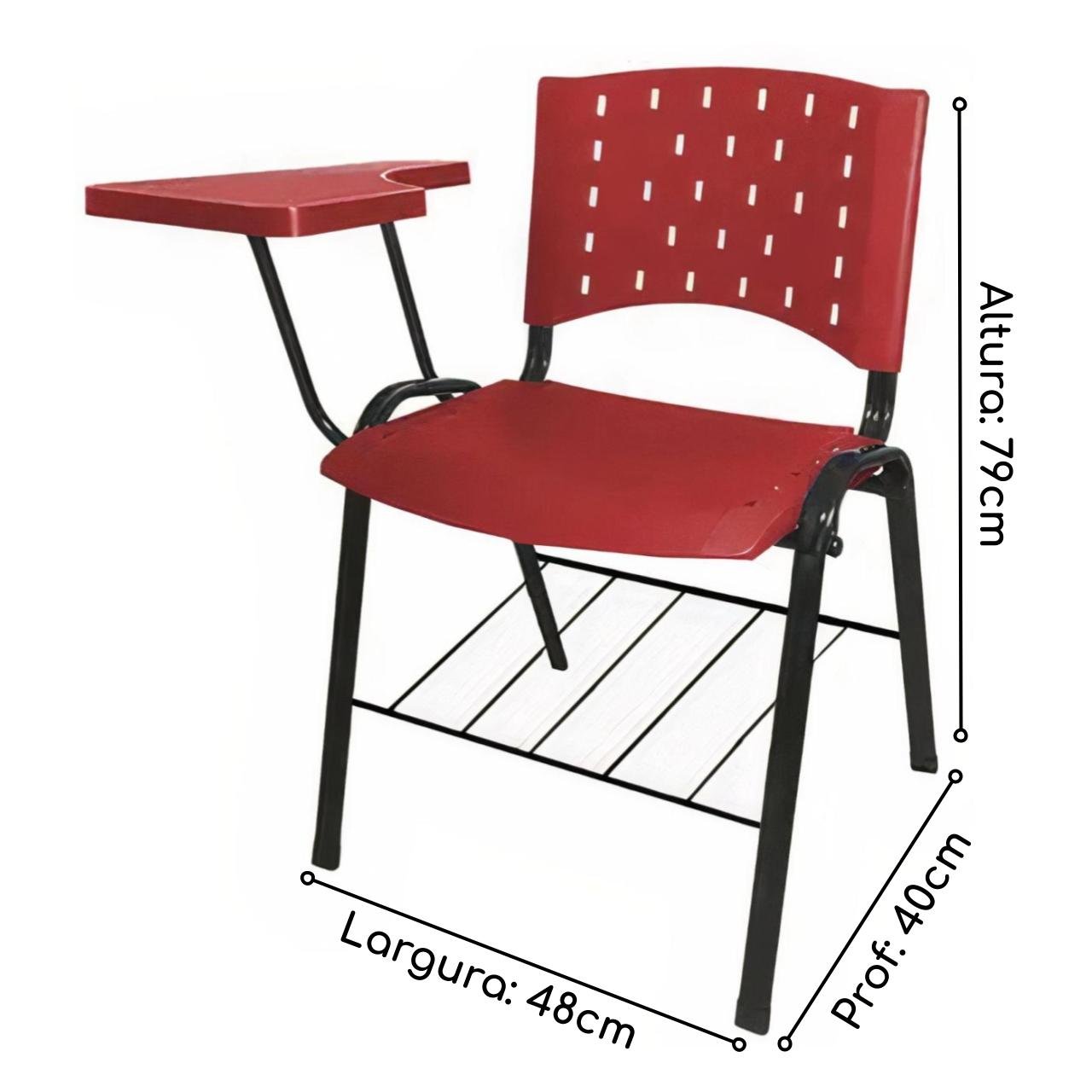 Cadeira Universitária PRANCHETA PLÁSTICA com Porta Livros - Cor Vermelho 32020 - Imagem 3