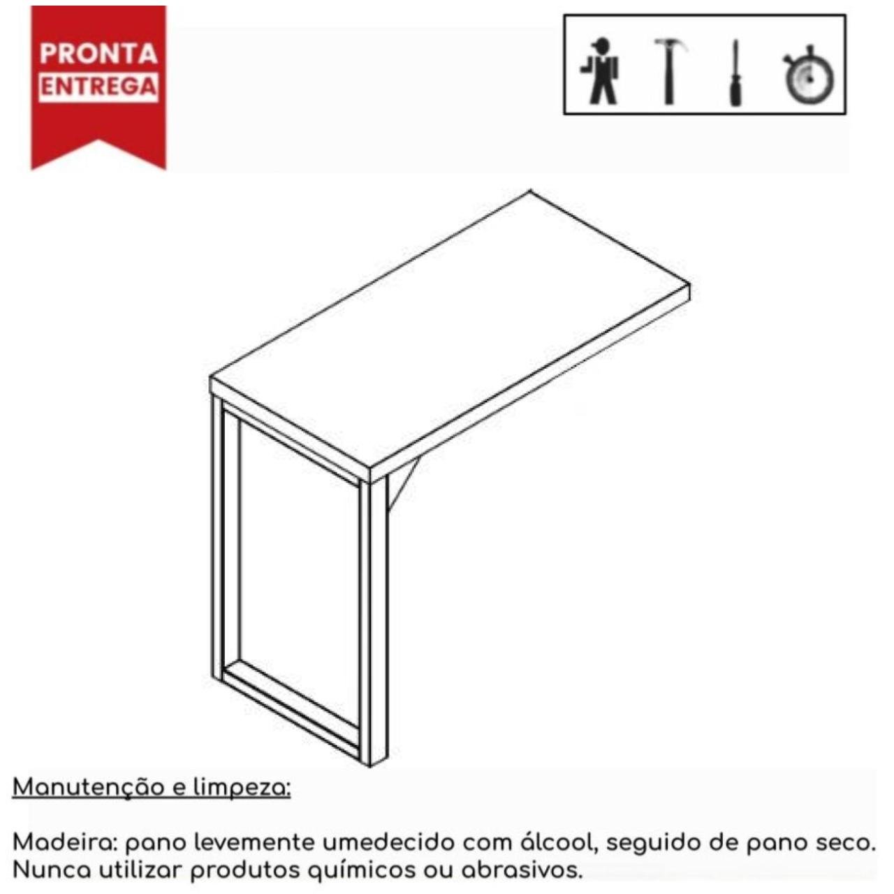 Mesa em L PÉ QUADRO (Mesa 1,50m + Mesa Auxiliar) - C/ Gavetas NOGAL SEVILHA/PRETO - 24477 - Imagem 3