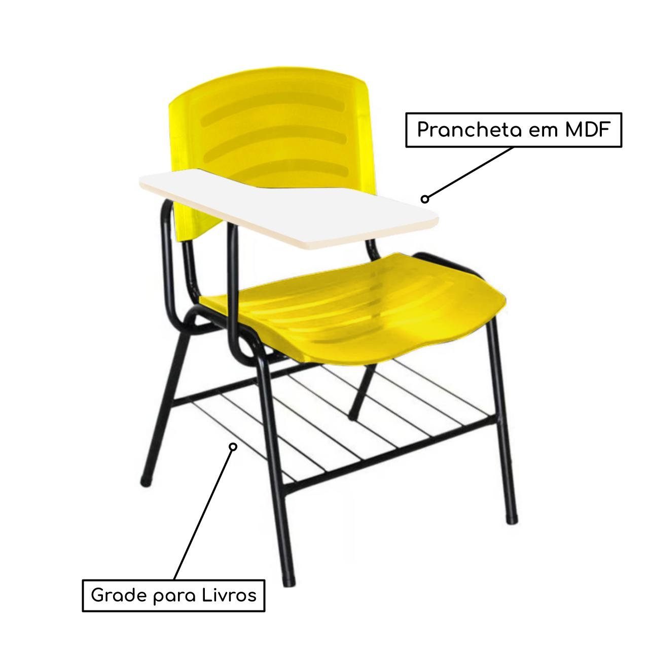 Cadeira Universitária Plástica com Prancheta MDF - COR AMARELO 34019 - Imagem 2