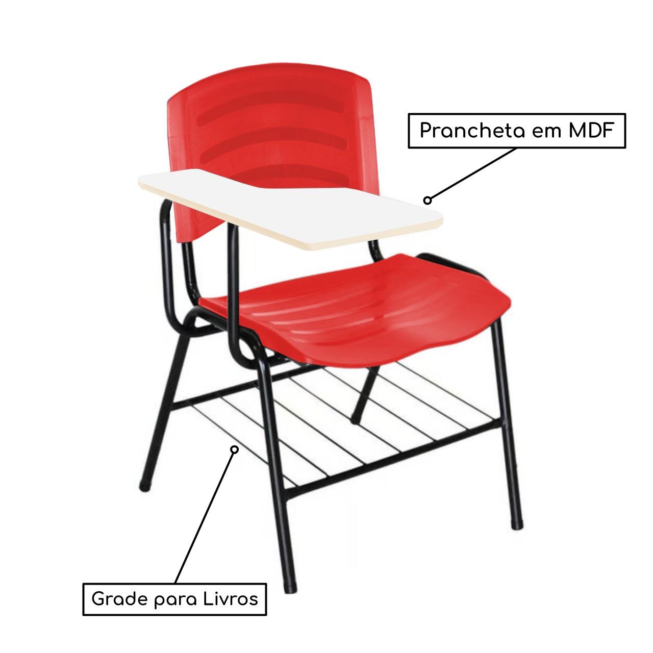 Cadeira Universitária Plástica com Prancheta MDF - COR VERMELHO 34017 - Imagem 2