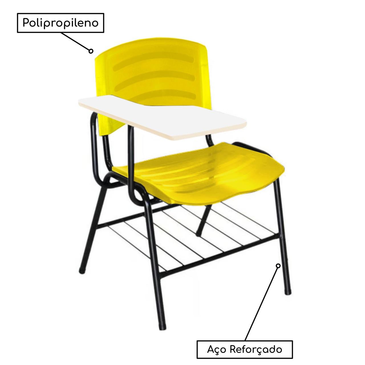 Cadeira Universitária Plástica com Prancheta MDF - COR AMARELO 34019 - Imagem 3