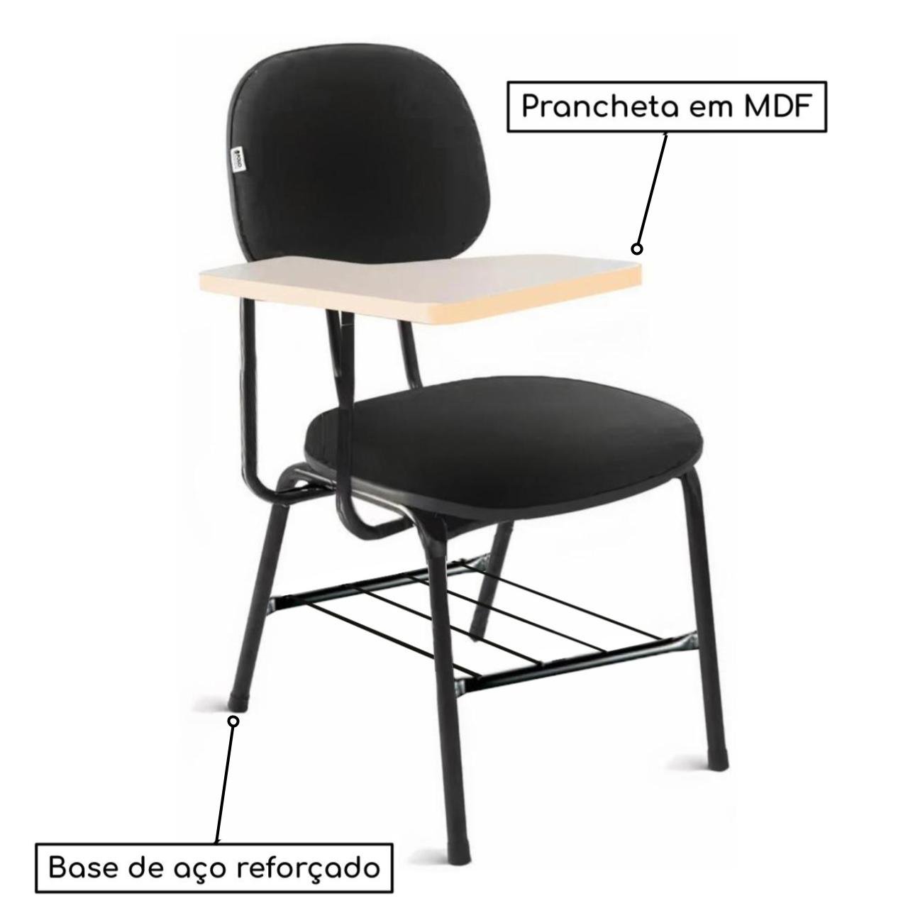 Carteira Universitária Secretária Estofada c/ Grade - Corino Preto - PMD - 32045 - Imagem 3