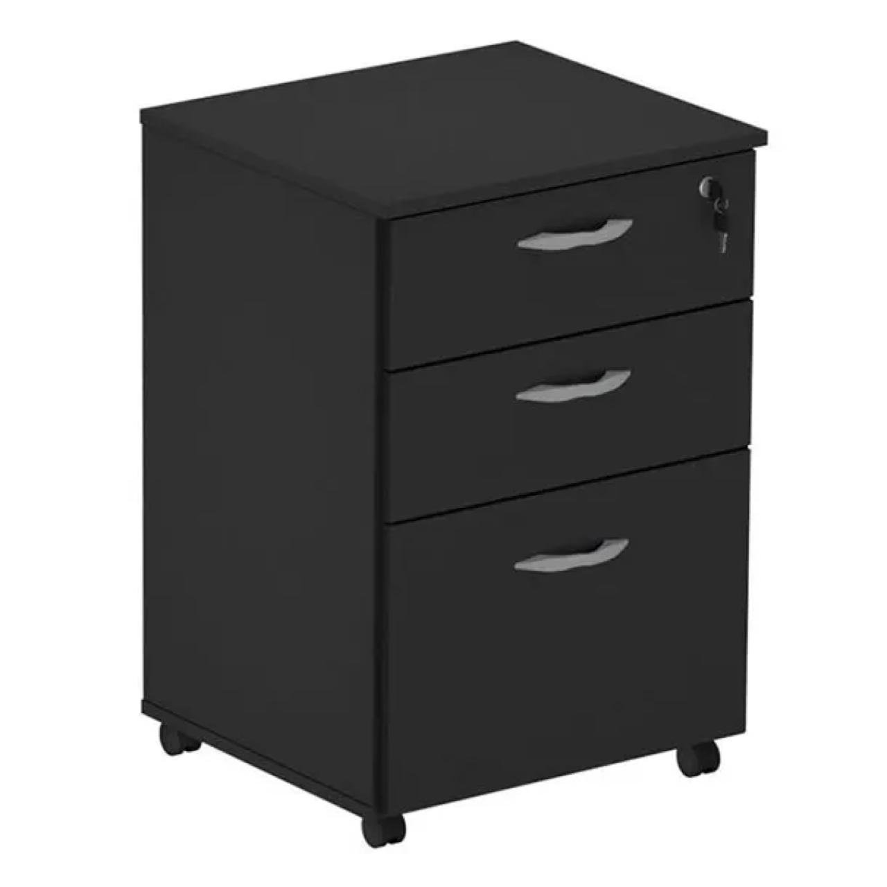 Gaveteiro Volante 03 Gav. 0,67x0,46x0,40m - Cor Preto - JOB - 44107