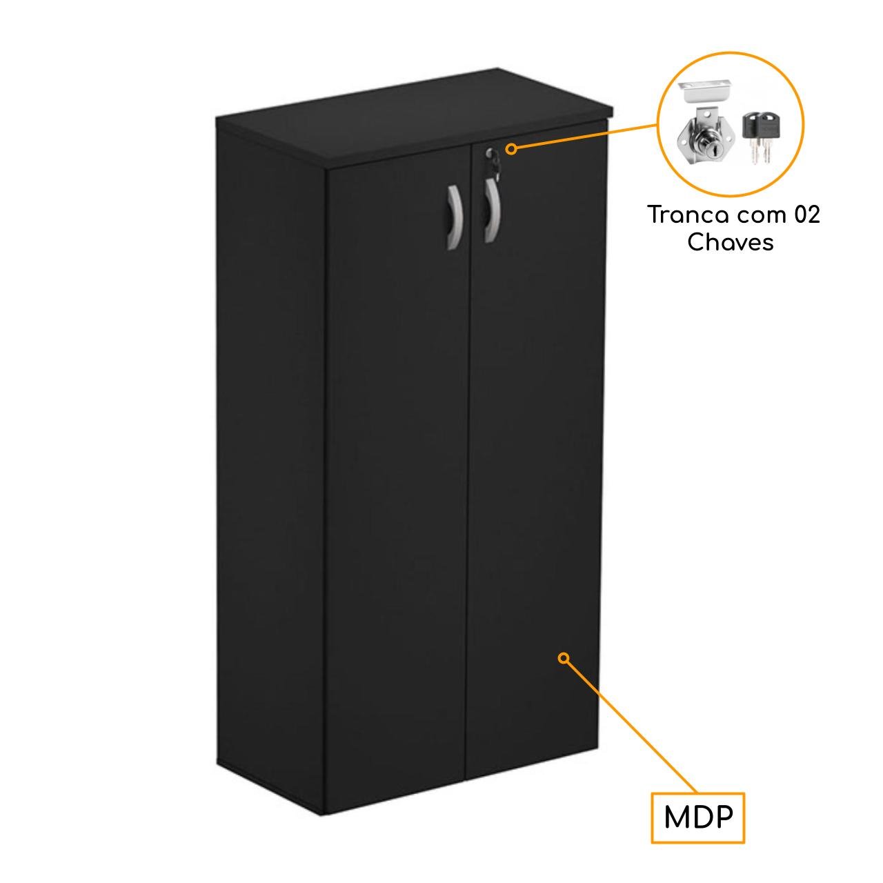 Armário Alto Fechado com 02 Portas - 1,59X0,80X0,42m - JOB - COR PRETO - 45107 - Imagem 2