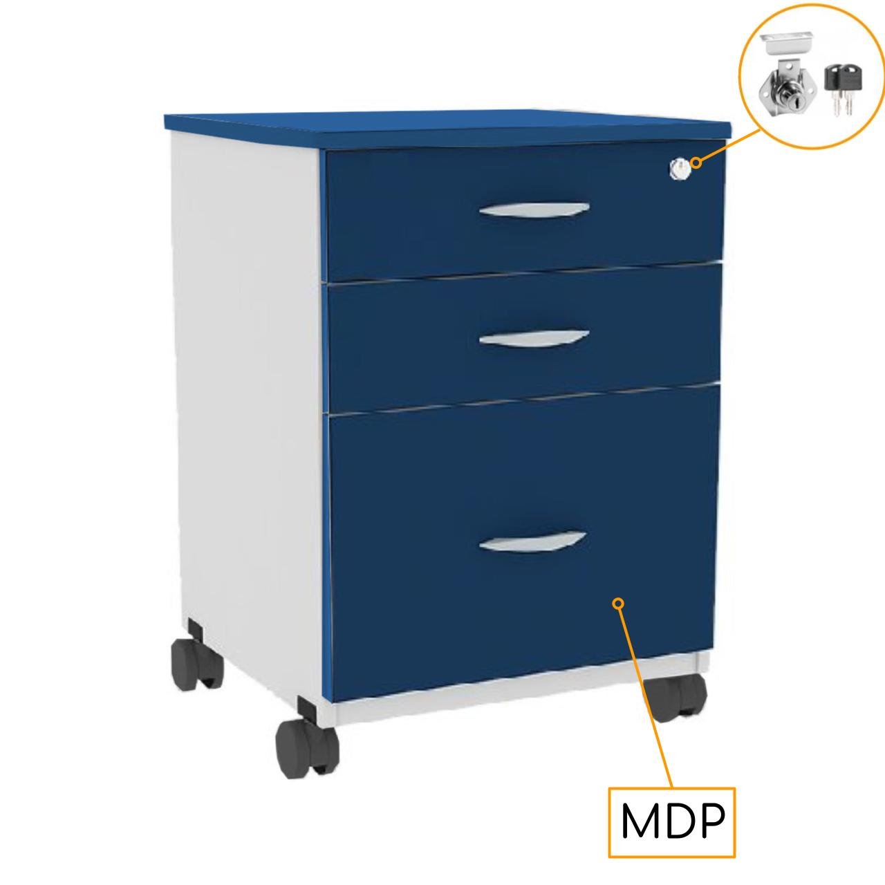 Gaveteiro Volante 03 Gav. 0,67x0,46x0,40m - JOB - AZUL/CZ - 44104 - Imagem 2