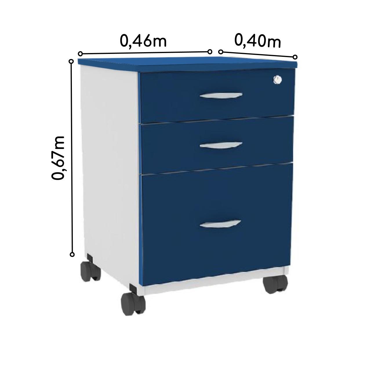 Gaveteiro Volante 03 Gav. 0,67x0,46x0,40m - JOB - AZUL/CZ - 44104 - Imagem 3