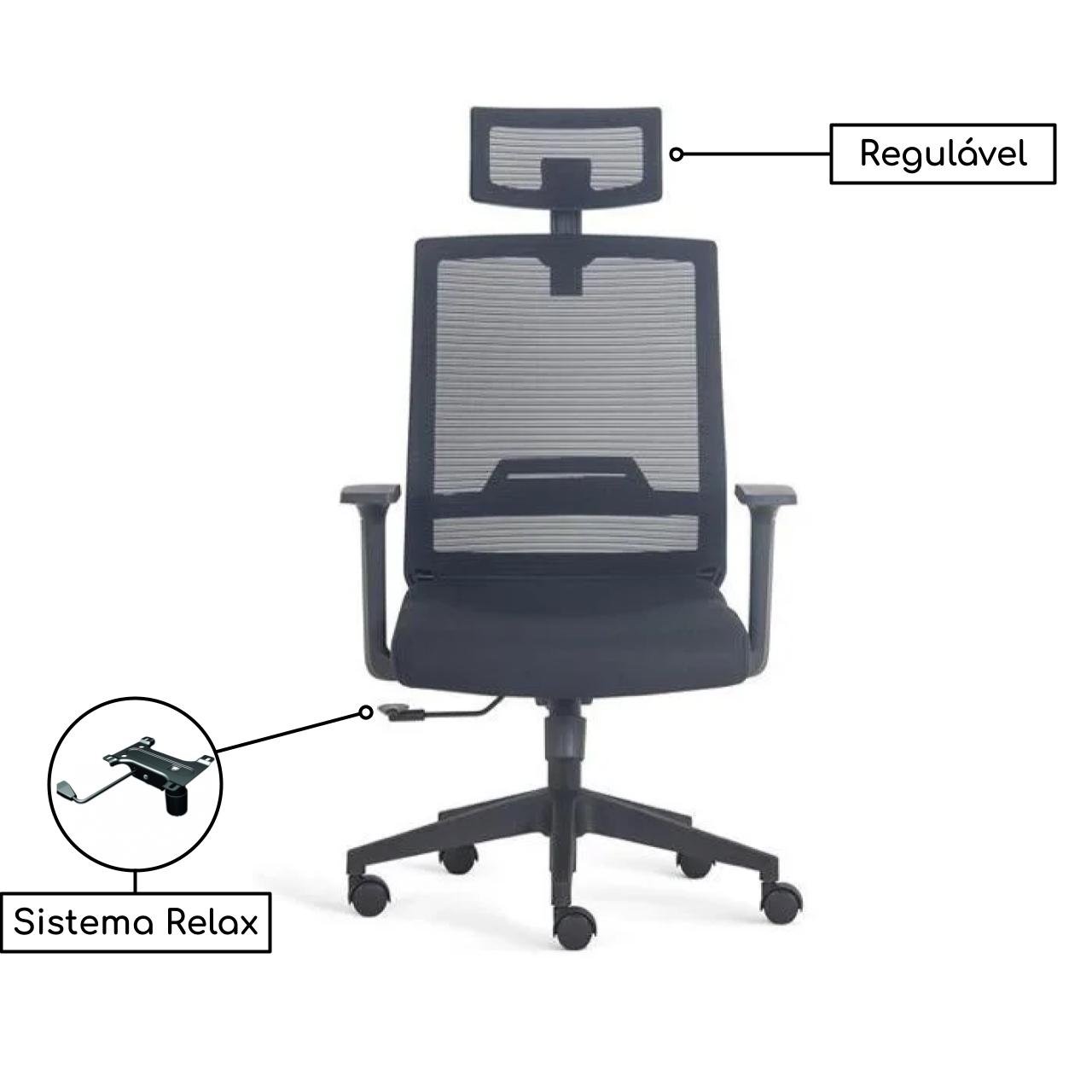 Cadeira Escritório Presidente Tela Berlim - PMD - Cor Preto - 30050 - Imagem 2