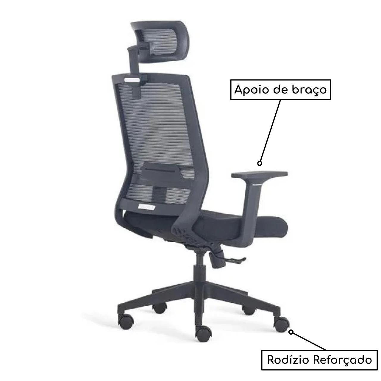 Cadeira Escritório Presidente Tela Berlim - PMD - Cor Preto - 30050 - Imagem 3