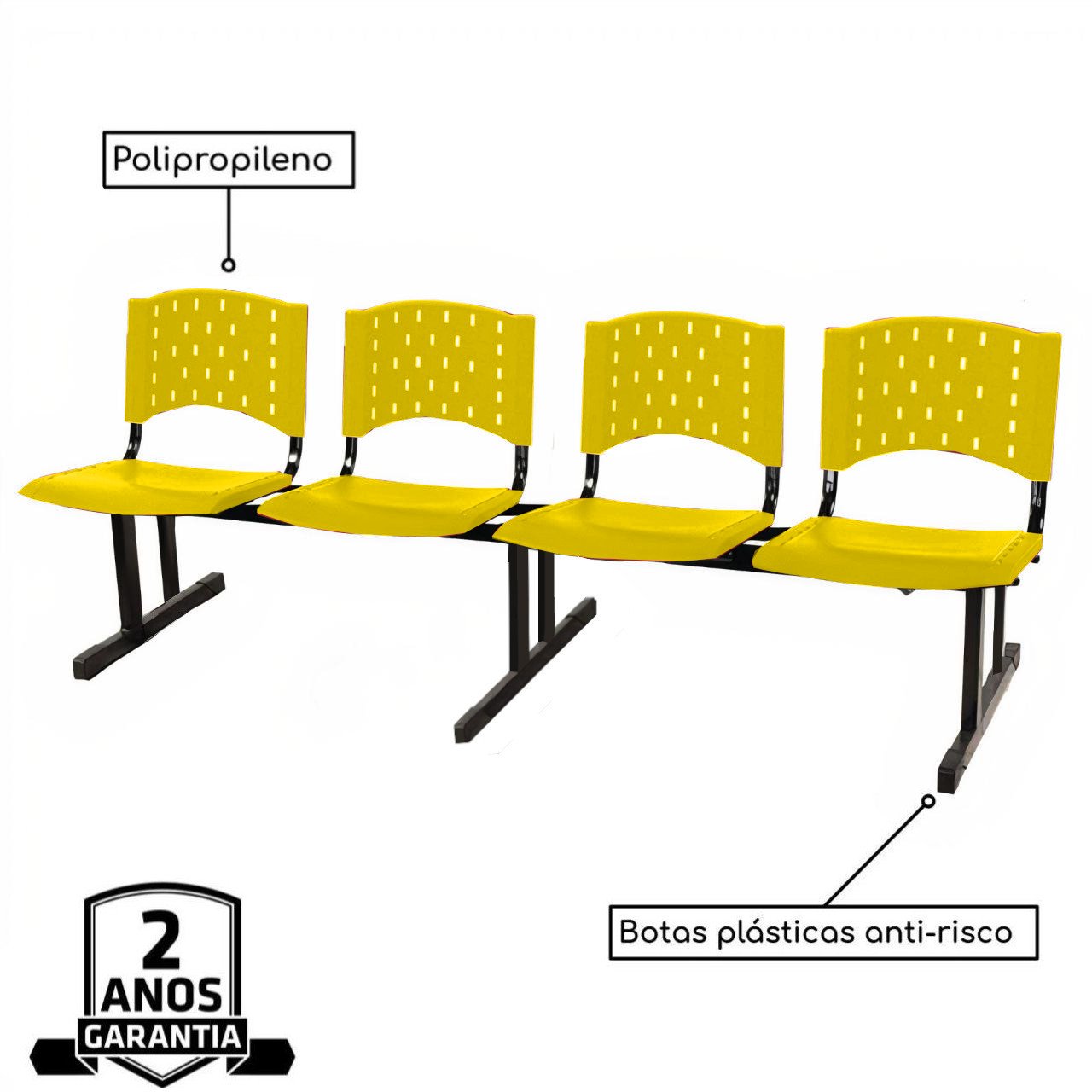 Cadeira Longarina PLÁSTICA 04 Lugares - Cor AMARELO - REALPLAST- 34070 - Imagem 2