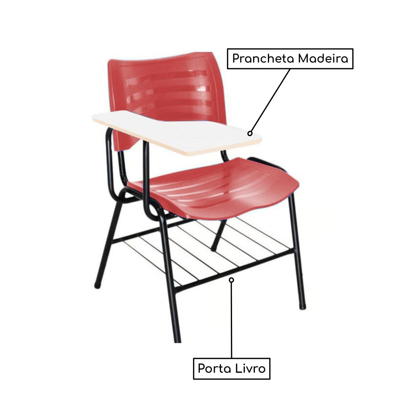 Cadeira Universitária Plástica Prancheta MDF - COR VERMELHO - PMD - 34011 - Imagem 3