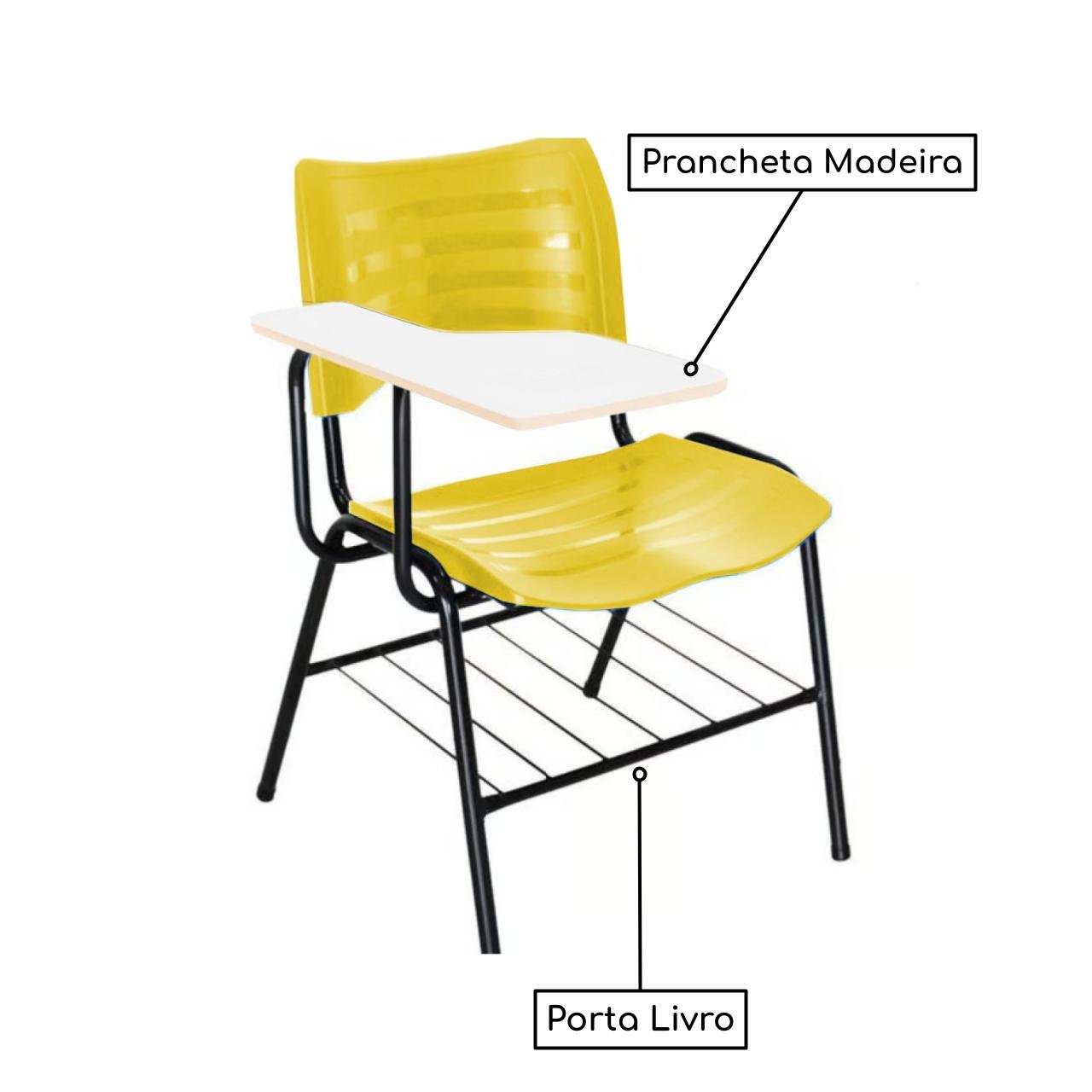 Cadeira Universitária Plástica Prancheta MDF - COR AMARELO - PMD - 34010 - Imagem 3