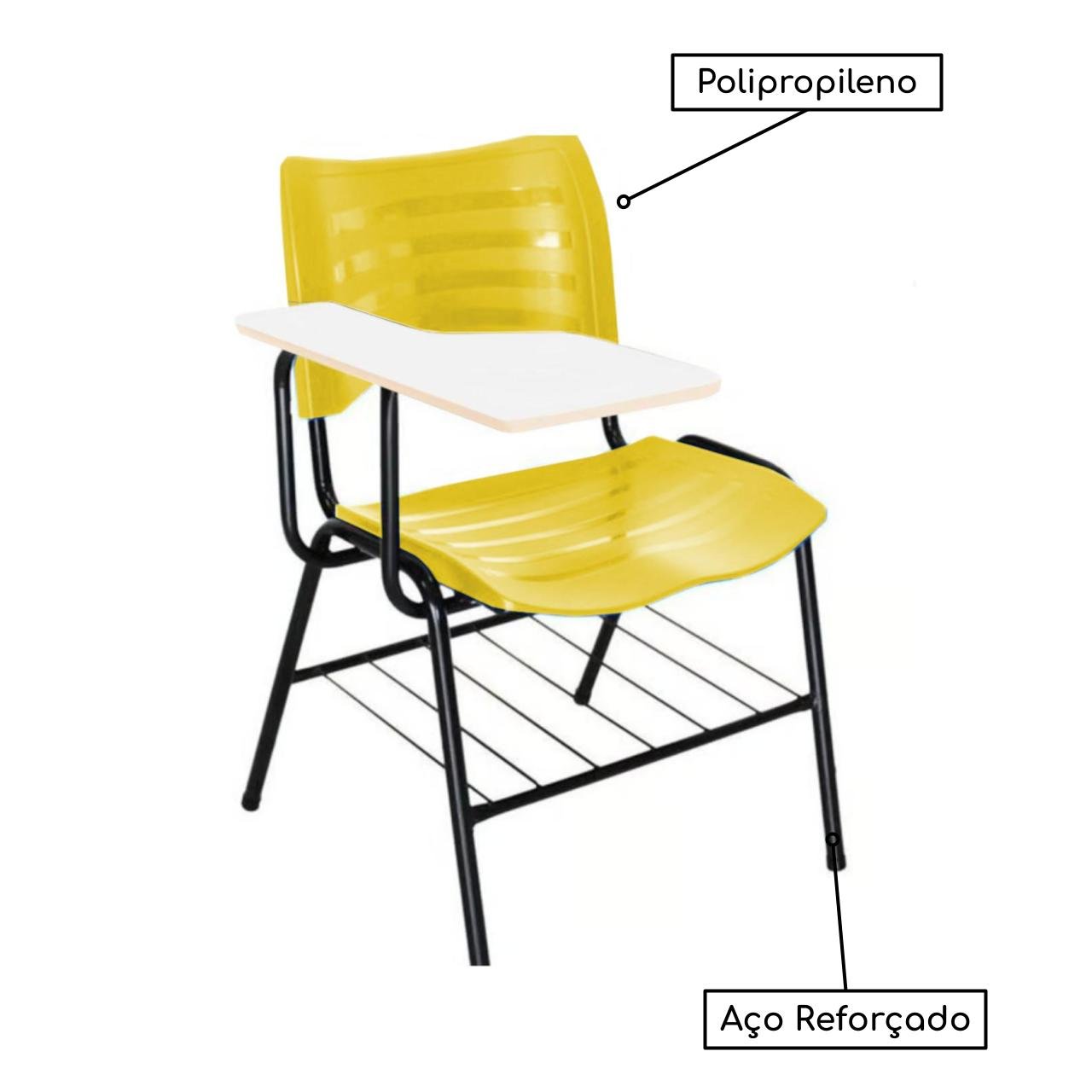 Cadeira Universitária Plástica Prancheta MDF - COR AMARELO - PMD - 34010 - Imagem 4