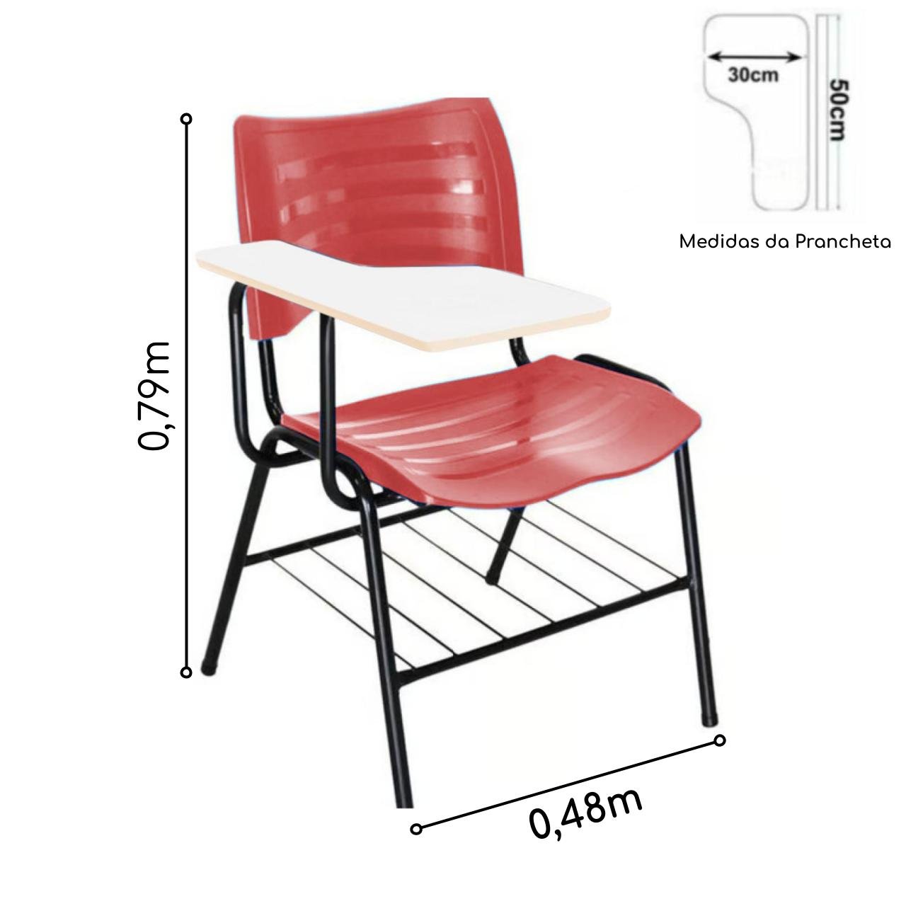 Cadeira Universitária Plástica Prancheta MDF - COR VERMELHO - PMD - 34011 - Imagem 2
