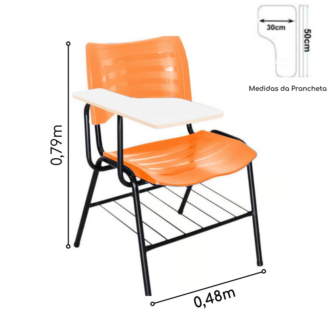 Cadeira Universitária Plástica Prancheta MDF - COR LARANJA - PMD - 34009 - Imagem 2
