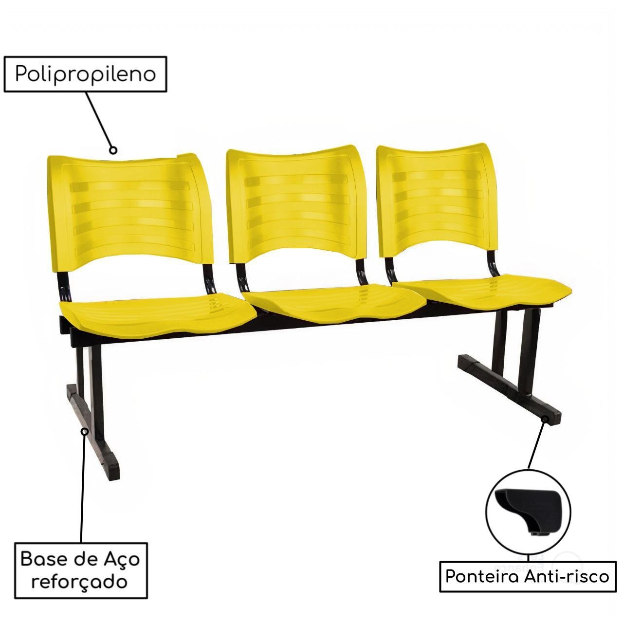 Cadeira Longarina PLÁSTICA 03 Lugares - Cor Amarelo - PMD - 34204 - Imagem 4