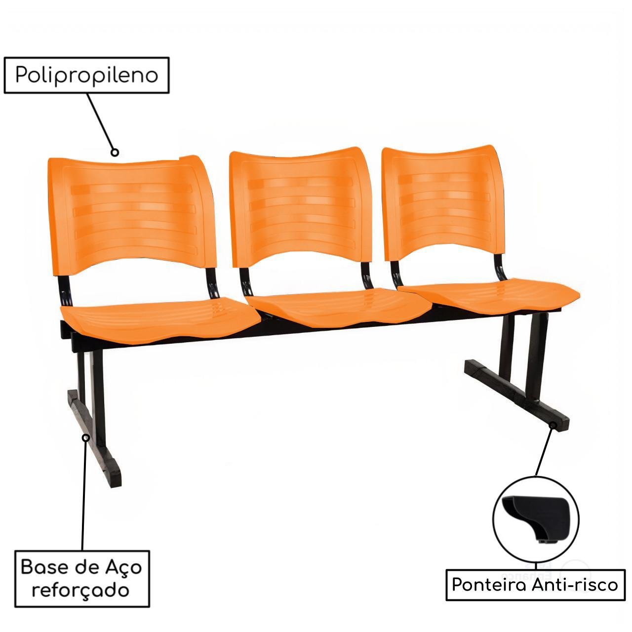 Cadeira Longarina PLÁSTICA 03 Lugares - Cor Laranja - PMD - 34205 - Imagem 3