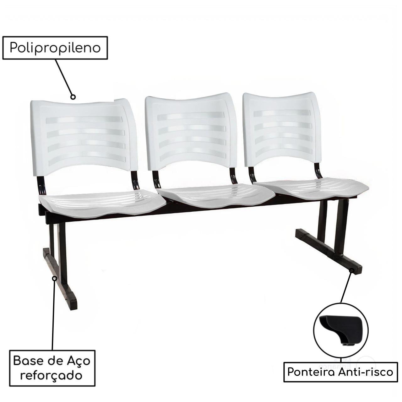 Cadeira Longarina PLÁSTICA 03 Lugares - Cor Branco - PMD - 34206 - Imagem 3