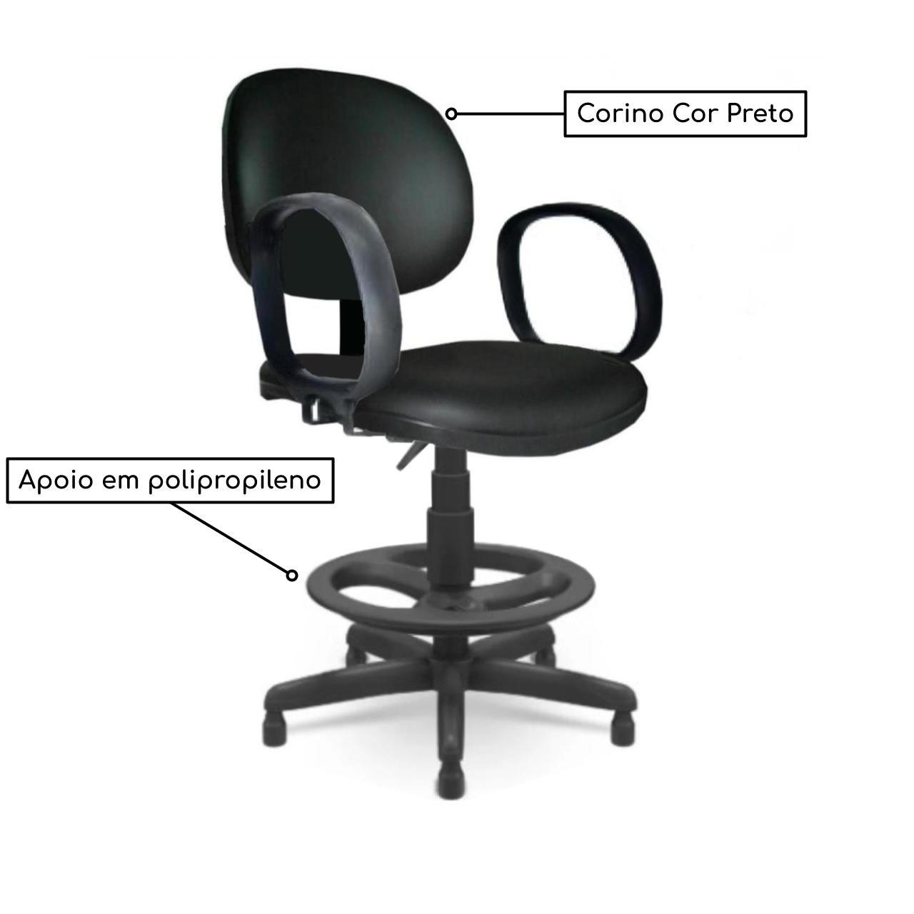 Cadeira Caixa EXECUTIVA LISA com Braço Corsa - (Aranha PMD) - Cor Preta - 35026 - Imagem 3