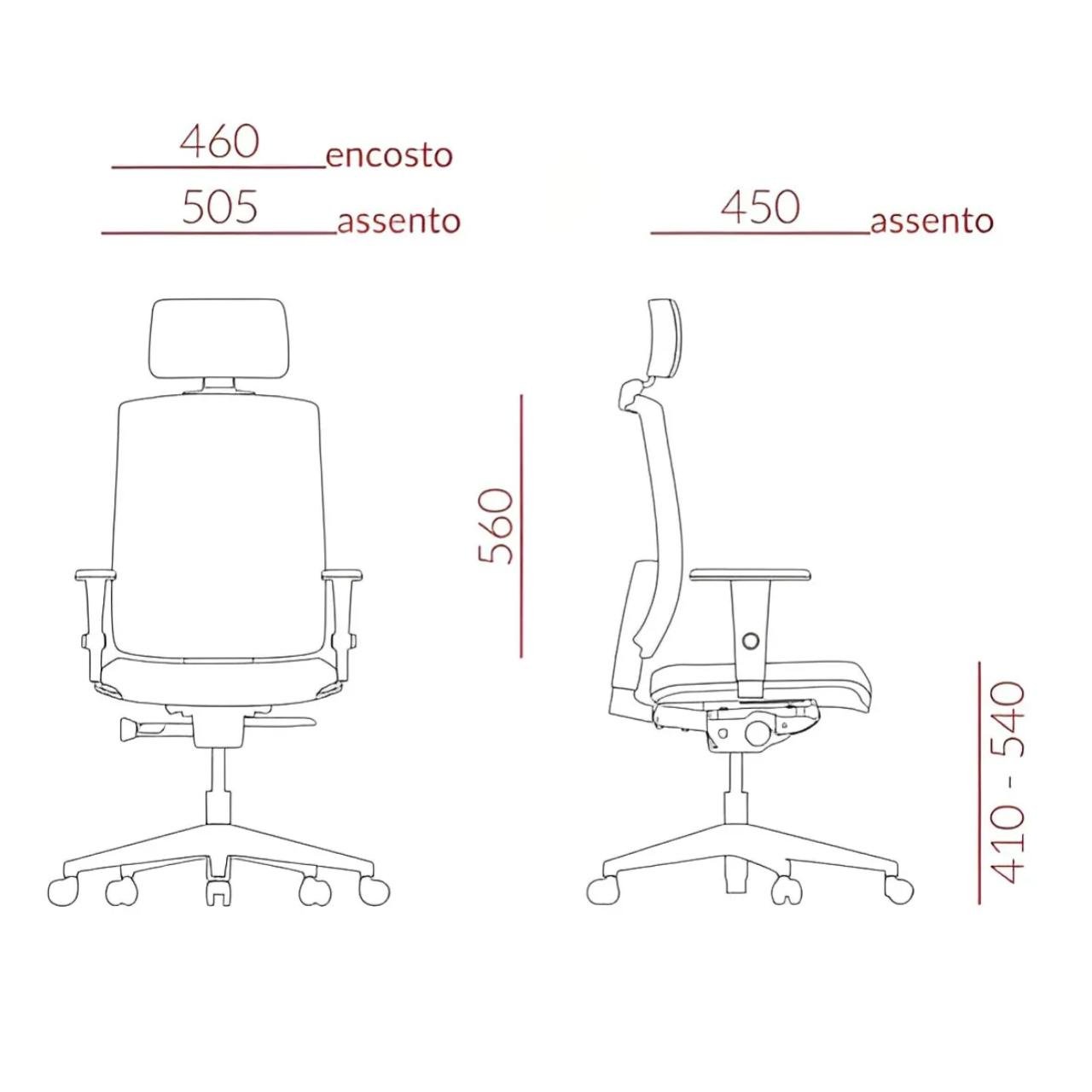 Poltrona Presidente Brizza BACKSYSTEM c/ encosto de cabeça - TELA Preta - PLAXMETAL - 30600 - Imagem 5