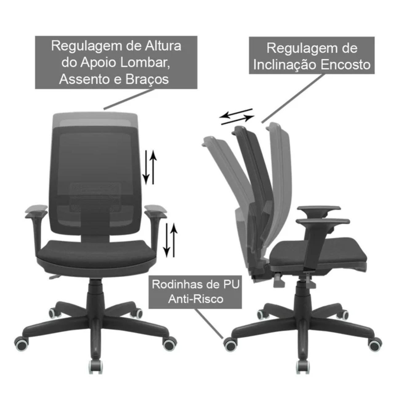 Poltrona DIRETOR Brizza BACKSYSTEM em TELA Preta - PLAXMETAL - 30003 - Imagem 2