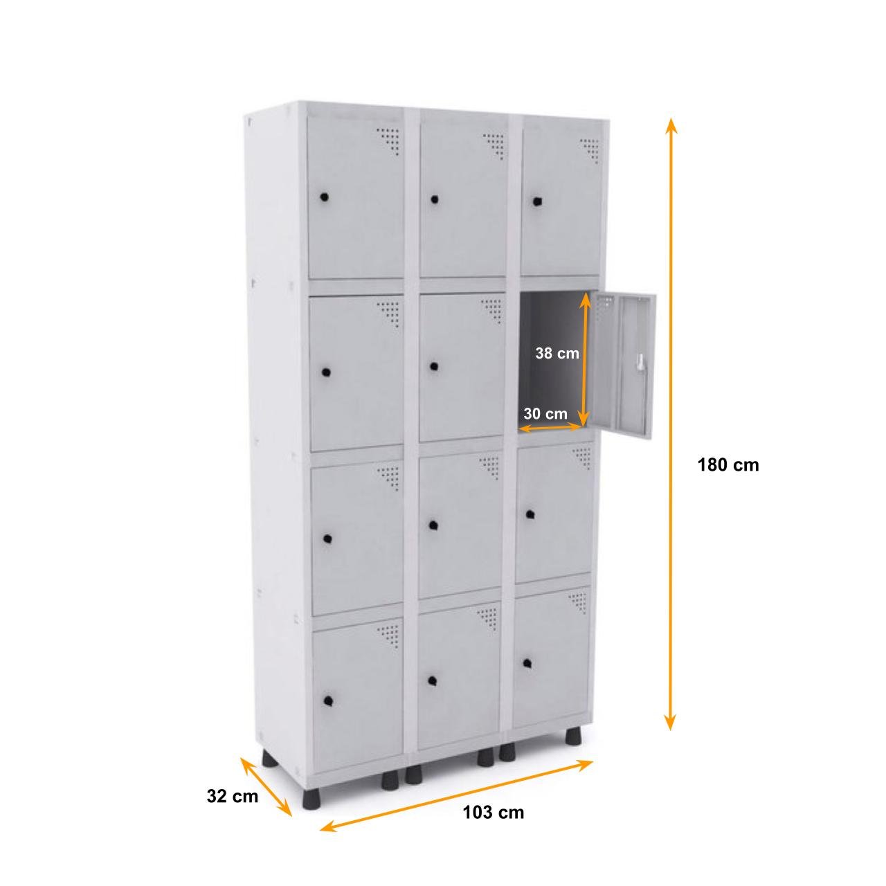 Roupeiro de Aço PAM c/ 12 Portas PEQUENAS - 1,80x1,03x0,32m - CZ/CZ - PANDIN - 74207 - Imagem 3