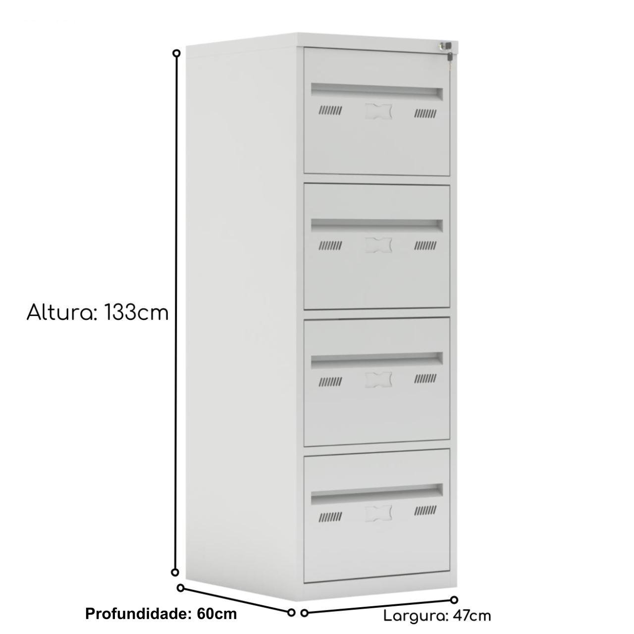 Arquivo de Aço 04 Gav. - CHAPA # 26 - S/ TRILHO TELESC - (60cm) - 1,33x0,47x0,60m - CZ/CZ - W3 - 18000 - Imagem 2