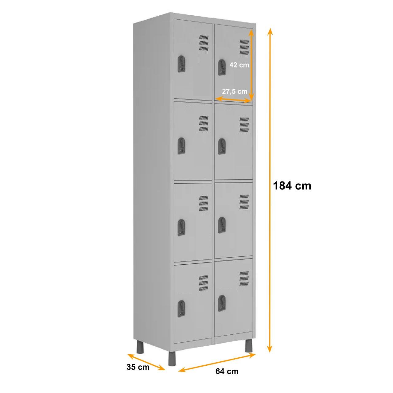 Roupeiro de Aço c/ 08 Portas PEQUENAS - 1,84x0,64x0,35m - CZ/CZ - W3 - 10017 - Imagem 2