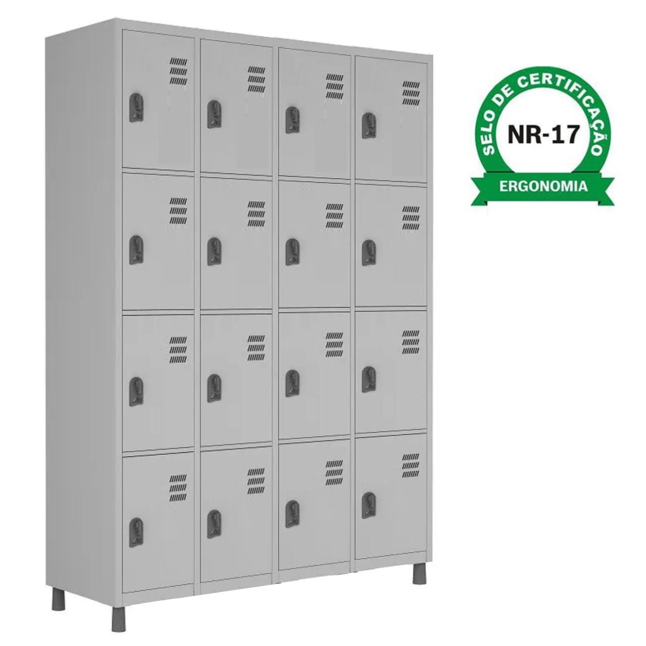 Armário Roupeiro de Aço 16 Portas PEQUENAS - 1,84x1,29x0,35m - CZ/CZ - W3 - 10019 - Imagem 4