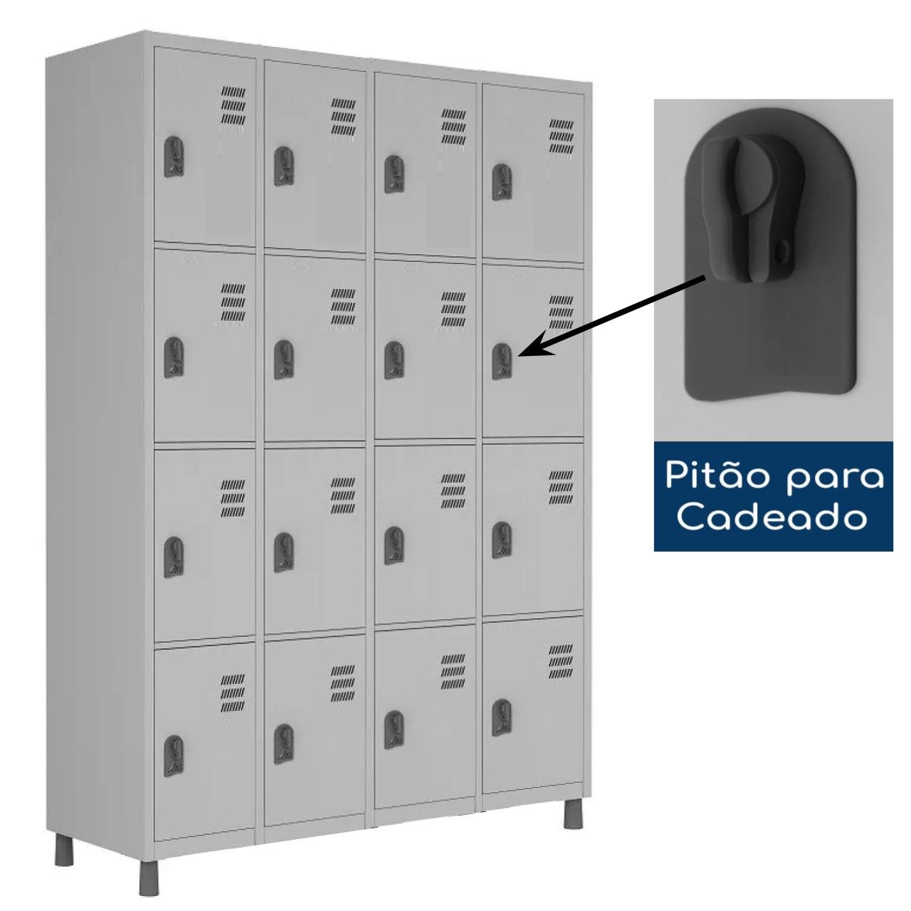 Armário Roupeiro de Aço 16 Portas PEQUENAS - 1,84x1,29x0,35m - CZ/CZ - W3 - 10019 - Imagem 5