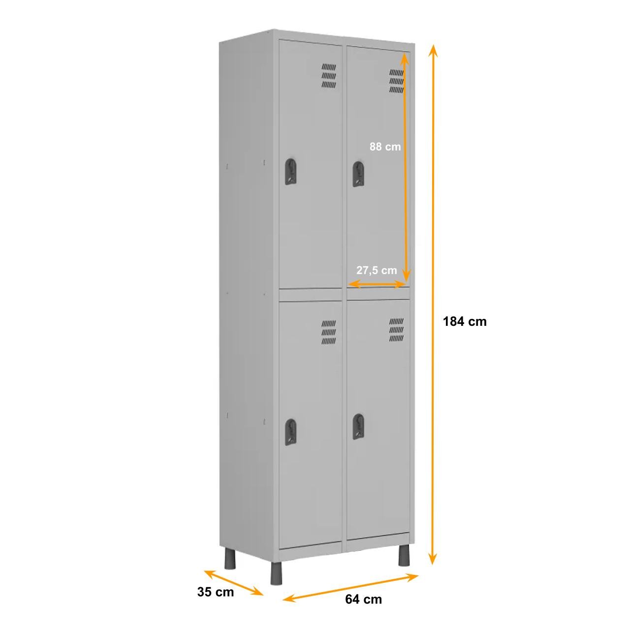 Roupeiro de Aço com 04 PORTAS GRANDES - 1,84x0,64x0,35m - CZ/CZ - W3 - 10912 - Imagem 3