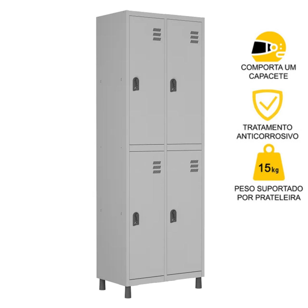 Roupeiro de Aço com 04 PORTAS GRANDES - 1,84x0,64x0,35m - CZ/CZ - W3 - 10912 - Imagem 2