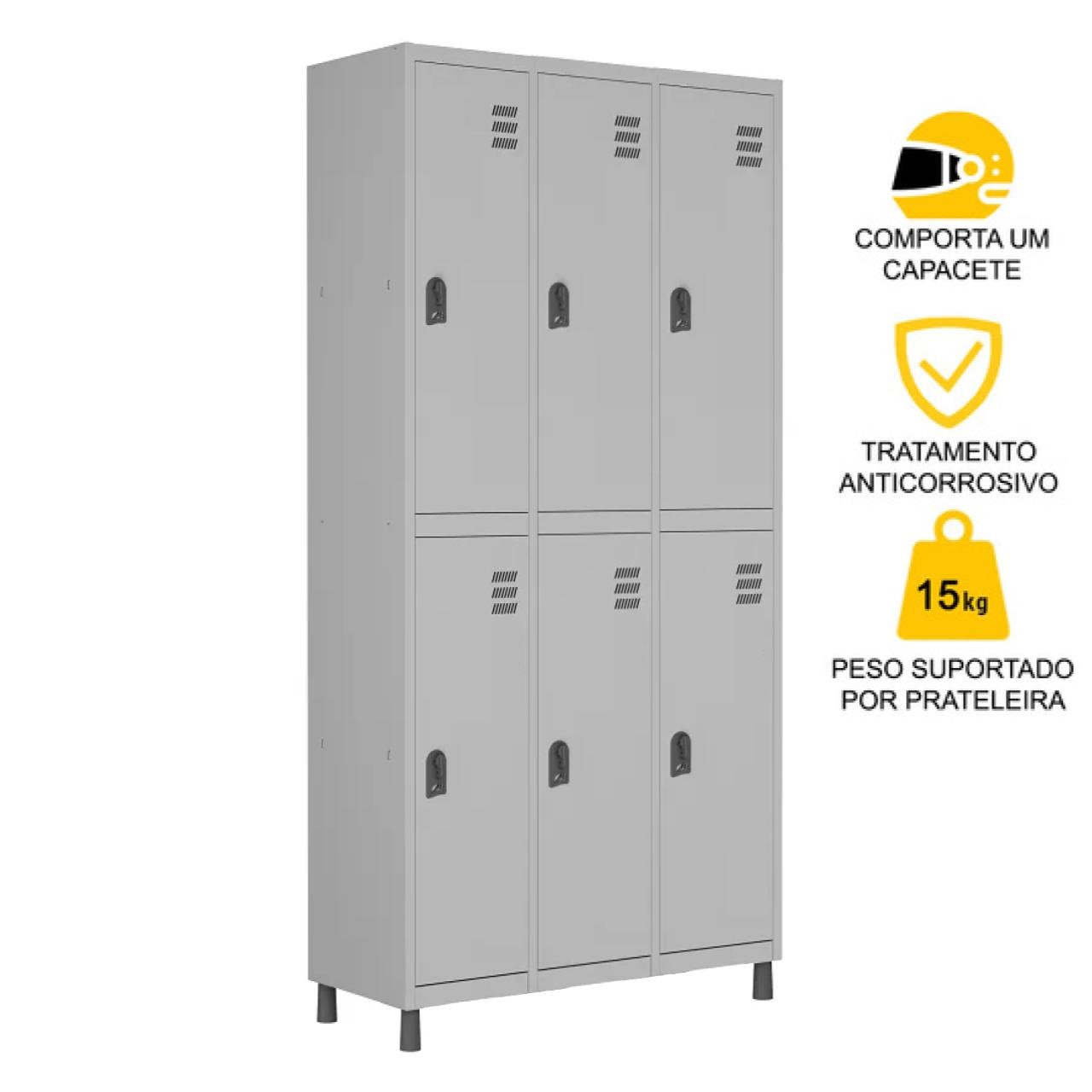 Roupeiro de Aço c/ 06 PORTAS GRANDES - 1,84x0,96x0,35m - CZ/CZ - W3 - 10913 - Imagem 2