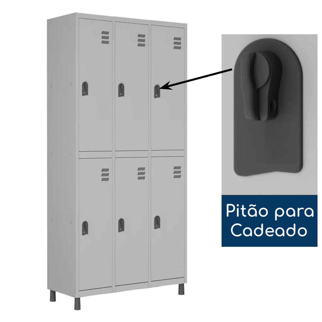 Roupeiro de Aço c/ 06 PORTAS GRANDES - 1,84x0,96x0,35m - CZ/CZ - W3 - 10913 - Imagem 5