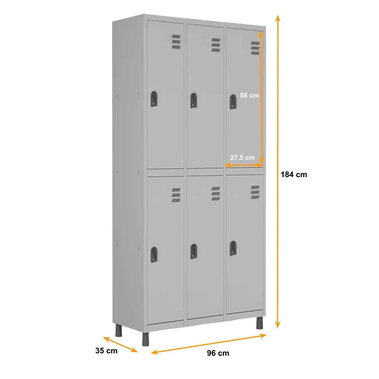 Roupeiro de Aço c/ 06 PORTAS GRANDES - 1,84x0,96x0,35m - CZ/CZ - W3 - 10913 - Imagem 3