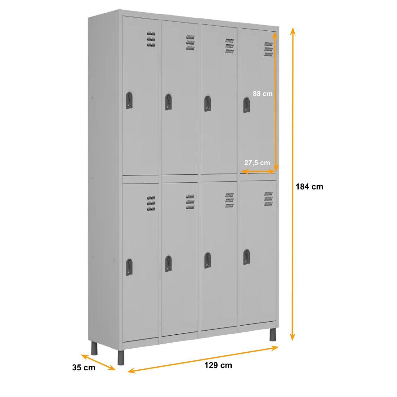 Roupeiro de Aço c/ 08 PORTAS GRANDES - 1,84x1,29x0,35m - CZ/CZ - W3 - 10914 - Imagem 3