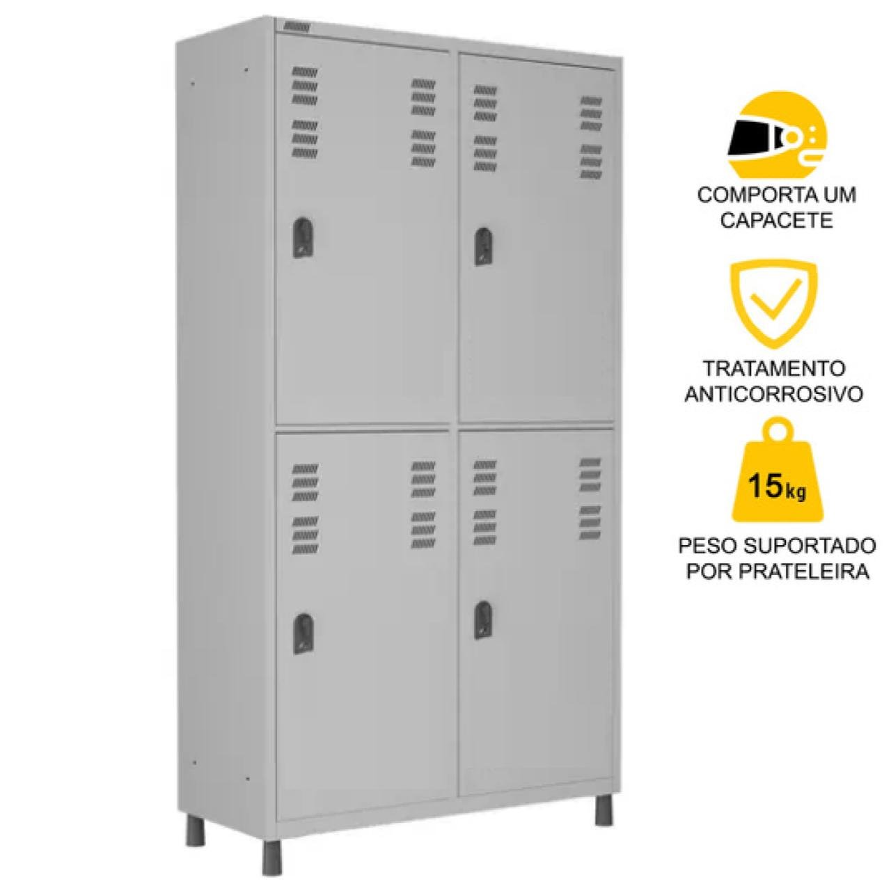 Roupeiro de Aço INSALUBRE c/ 04 Portas – 1,84×1,02×0,42m – CZ/CZ – W3 – 17015 - Imagem 3