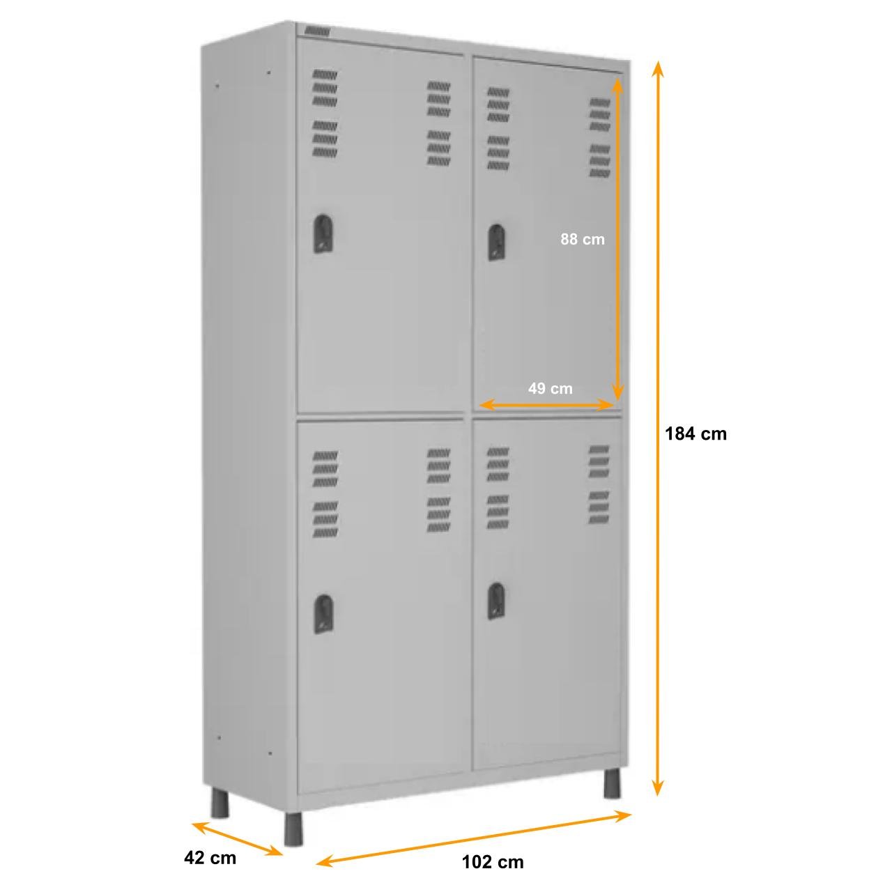Roupeiro de Aço INSALUBRE c/ 04 Portas – 1,84×1,02×0,42m – CZ/CZ – W3 – 17015 - Imagem 4