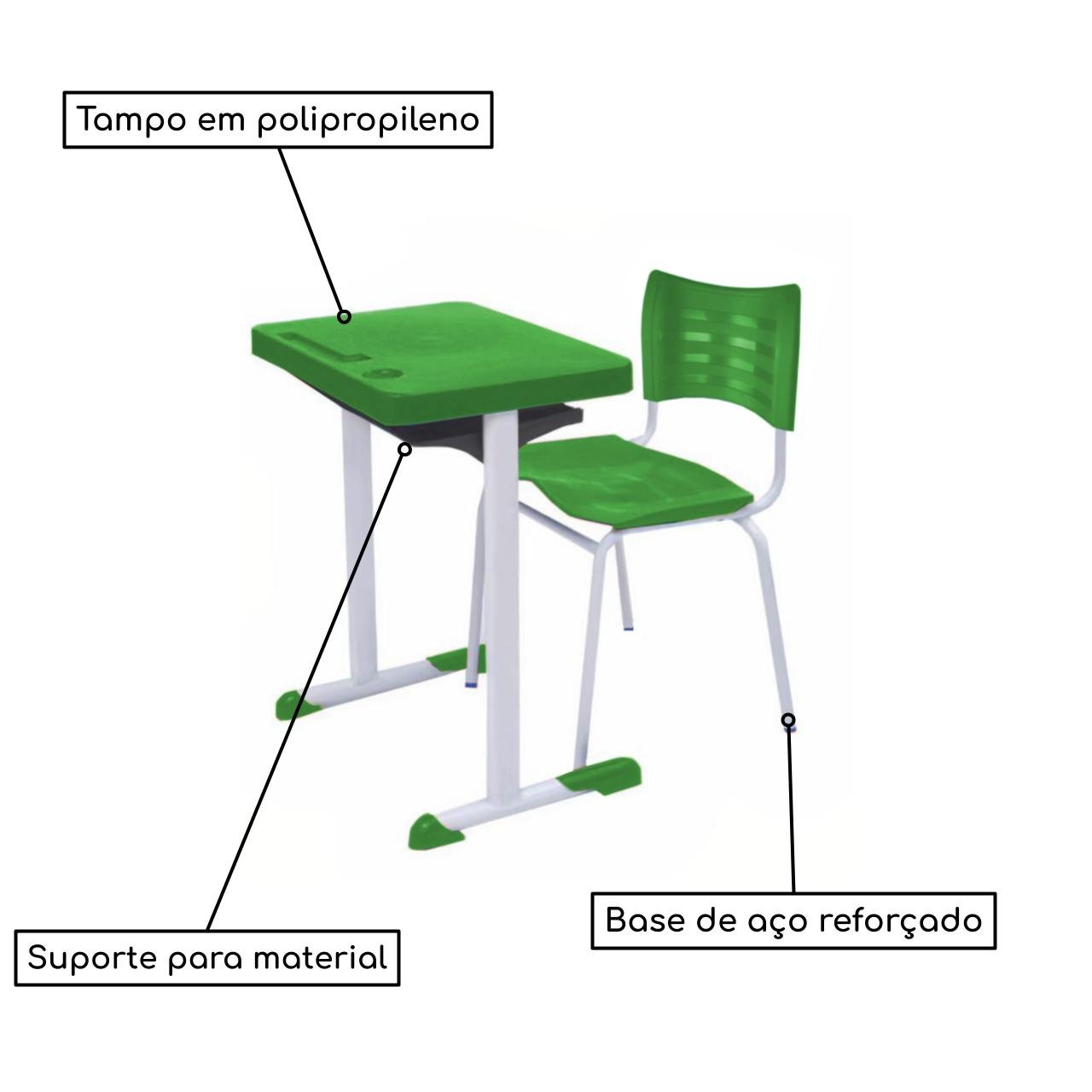 Kit Escolar Individual VERDE – (Mesa e Cadeira) – ADULTO – TAMPO PLÁSTICO - COR VERDE - MRPLAST - 54001 - Imagem 3